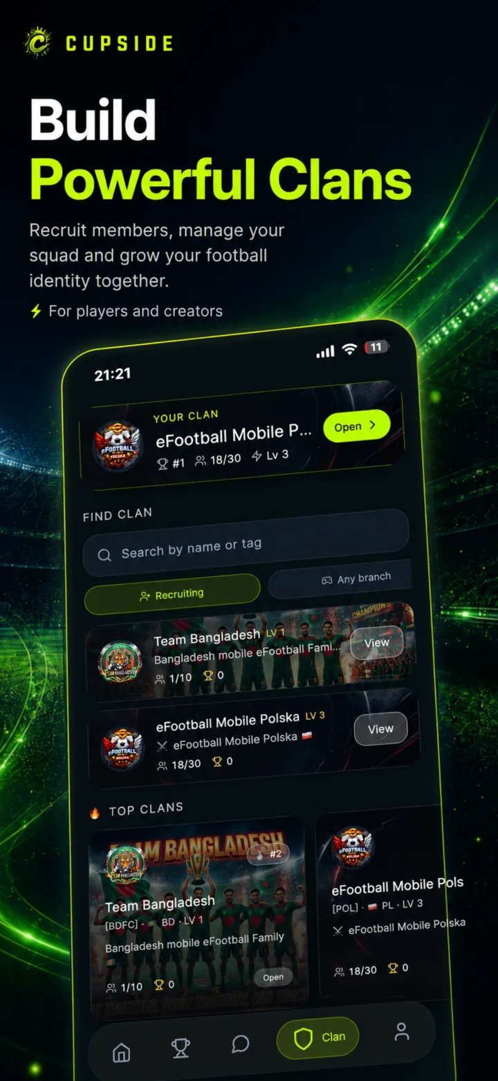Cupside clans: recruit, manage and join squads